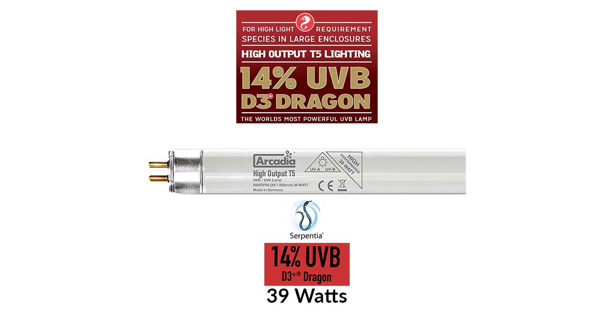 Arcadia T5 UVB Dragon Lamp 39W High Output Tube Serpentia