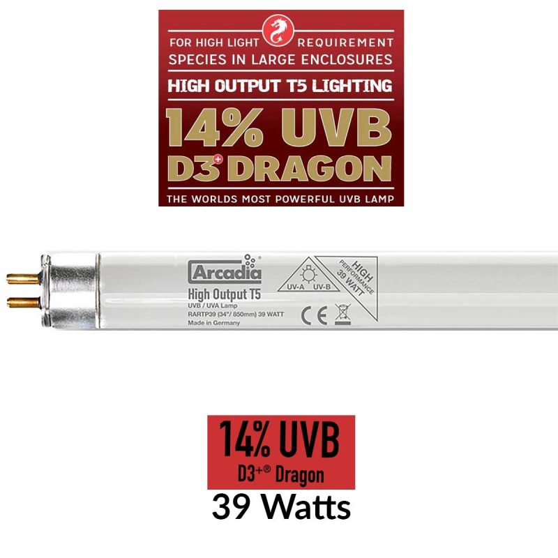 Arcadia T5 UVB Dragon Lamp 39W High Output Tube Serpentia