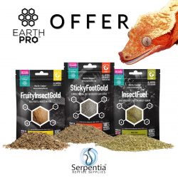 Arcadia EarthPro Crested Gecko Offer 3 Pack Bundle of 50g Pack of Arcadia StickyFoot Gold, 50g pack Arcadia FruityInsect Gold JellyPot Mix and 50g pack of Arcadia InsectFuel for gut loading feeder insects