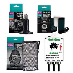 Reptile Heating Bundle | Arcadia Ceramic Heater Lamp Bulb | Arcadia Ceramic Lamp Holder and Bracket Pro | Arcadia Heat Lamp Guard | HabiStat HIGH RANGE Pulse Thermostat