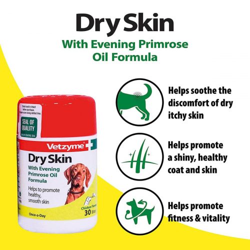 Vetzyme Dry Skin With Evening Primrose Oil Formula Tablets For Dogs