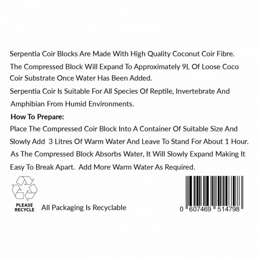 Serpentia Coir Block Label Instruction Label